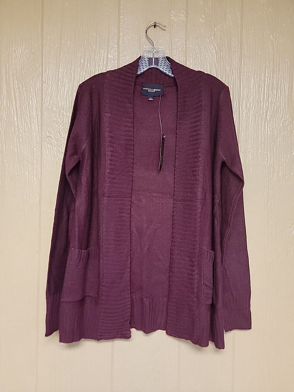 Ambiance Apparel Sweater Cardigan Burgundy with Pockets Size Large